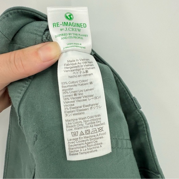 J. Crew Lizzie Linen Cotton High-rise Patch-pocket Wide Leg Pant Green Size 35 - Picture 12 of 15